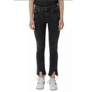 Maje High Rise Anthracite Straight Cut Jean With Raw Ripped Hem Size XL / 42 FR